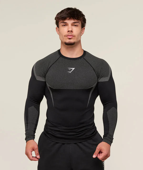 Gymshark Onyx 5.0 Seamless Long Sleeve T-Shirt - Black/Light Grey