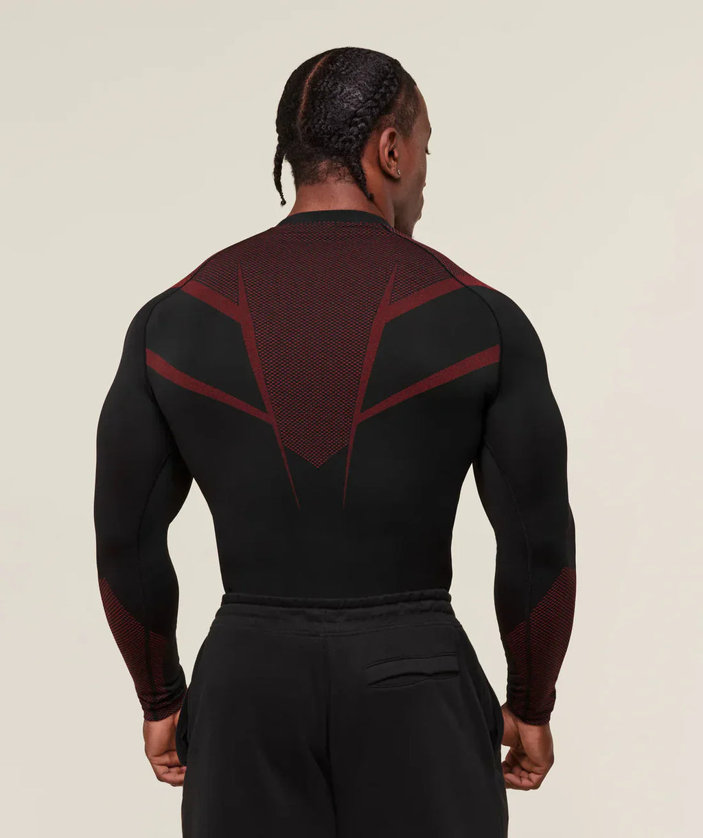Gymshark Onyx 5.0 Seamless Long Sleeve T-Shirt - Black/Carmine Red