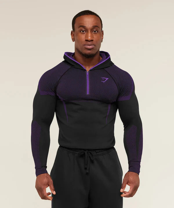 Gymshark Onyx 5.0 Seamless Hoodie - Black/Athletic Purple
