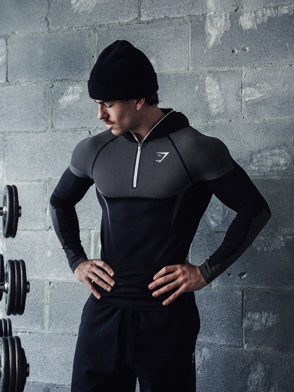 Gymshark Onyx 5.0 Seamless Hoodie - Black/Light Grey