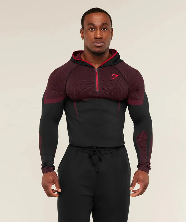 Gymshark Onyx 5.0 Seamless Hoodie - Black/Carmine Red