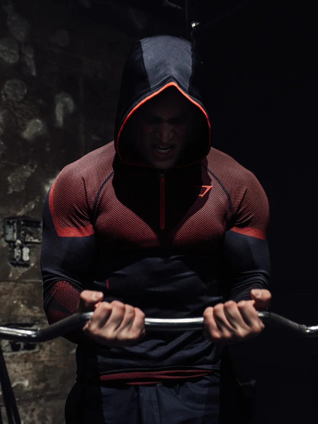 Gymshark Onyx 5.0 Seamless Hoodie - Black/Carmine Red