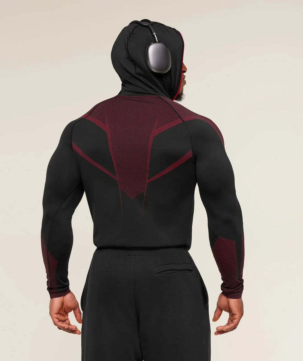 Gymshark Onyx 5.0 Seamless Hoodie - Black/Carmine Red