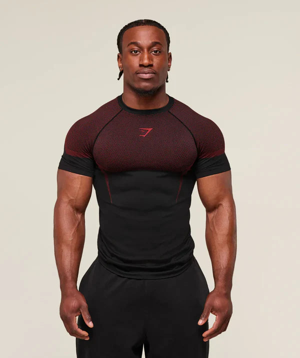 Gymshark Onyx 5.0 Seamless T-Shirt - Black/Carmine Red